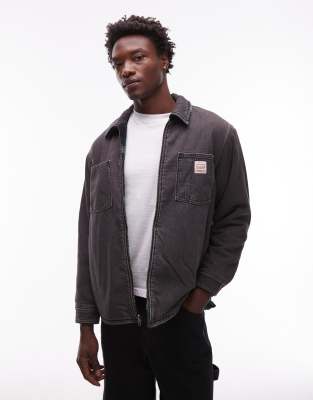 Levi's Workwear Capsule Reversible Plaid Borg And Denim Shacket In Gray