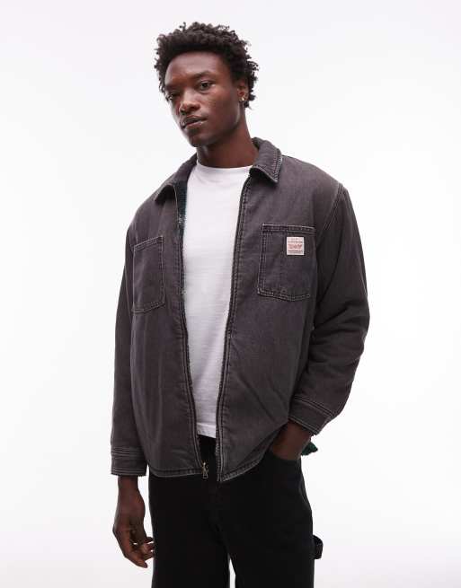 Levi's Workwear Capsule reversible plaid borg and denim shacket in washed black