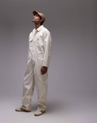 Workwear capsule stay loose denim overalls in ecru-Neutral