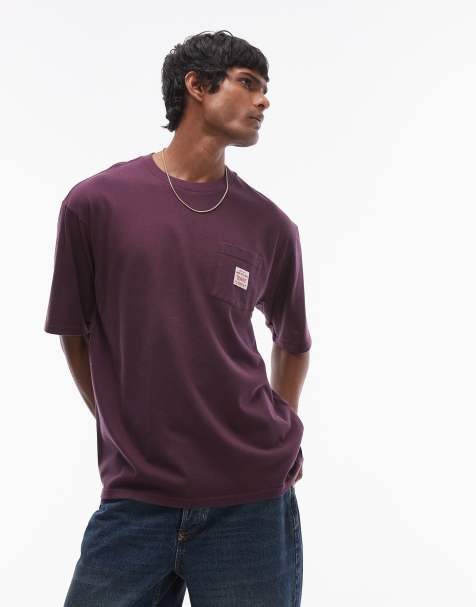 Levi's - Workwear Capsule - T-shirt ampia color bordeaux con etichetta con logo sulla tasca - view 1