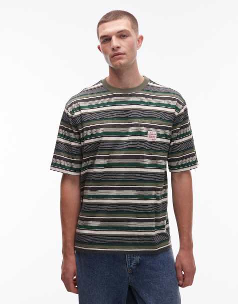 Levi's - Workwear Capsule - T-shirt ampia verde scuro a righe con etichetta del logo sulla tasca - view 1