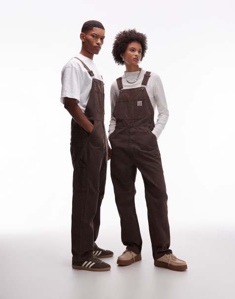 Levi's – Workwear Capsule – Unisex – Bruna, överfärgade hängselbyxor i straight fit - view 1