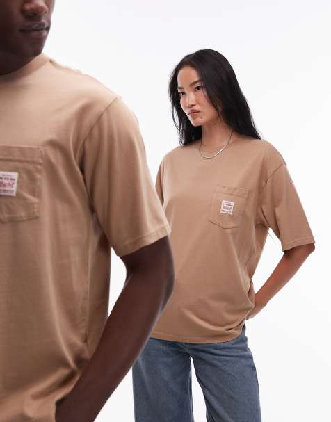 Levi's Workwear Capsule unisex label logo pocket loose fit t-shirt in tan - view 1