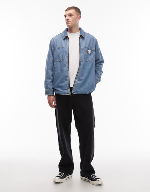 Levi's - Workwear Capsule - Vendbar denim-skjortejakke i denim i lys vask og imiteret lammeskind med tern, 2 af 5