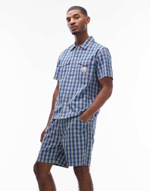 Levi's Workwear co-ord pull on shorts in blue check, 3 of 5
