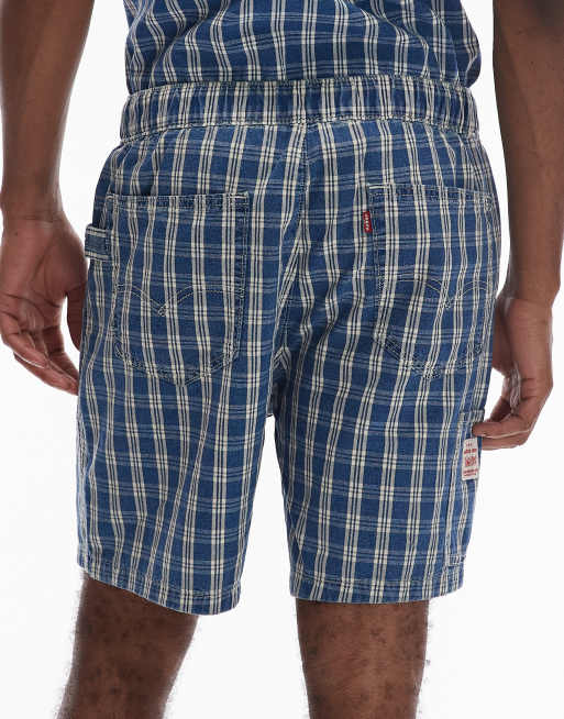 Levi's Workwear co-ord pull on shorts in blue check, 5 of 5