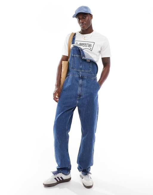 Levi's - Workwear - Denim tuinbroek met rechte pasvorm in middenblauw