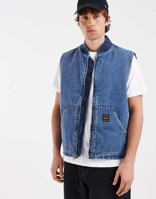 Levi's - Workwear - Gilet multitasche in denim color cammello slavato