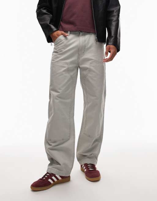 Levi's – Workwear – Jasnoszare luźne jeansy 568 z prostymi nogawkami i wzmocnieniem na kolanach 