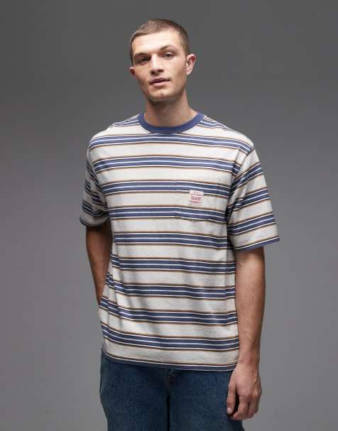 Levi's Workwear – Khakigrün gestreiftes Relaxed-Fit-T-Shirt mit Logo-Tasche - view 1
