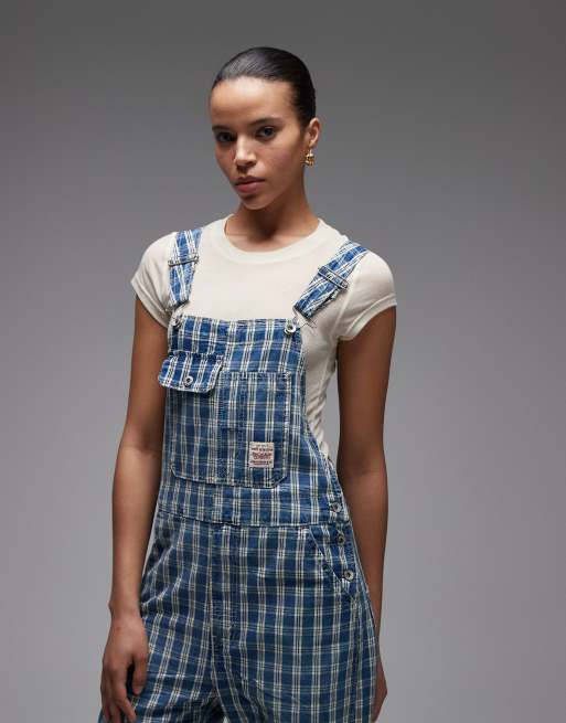 Levi's Workwear loose denim overalls in blue check , 2 of 4