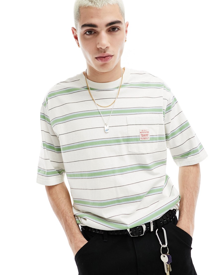 Levi’s Workwear oversized t-shirt with small logo in white blue stripe
