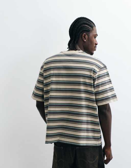 Levi's Workwear stribet T-shirt med brystlomme i grøn, creme og sort, 2 af 5