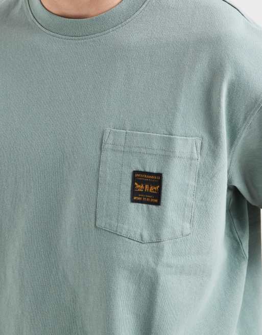 Levi's Workwear T-shirt z kieszonką w kolorze zielonym, 3 z 5