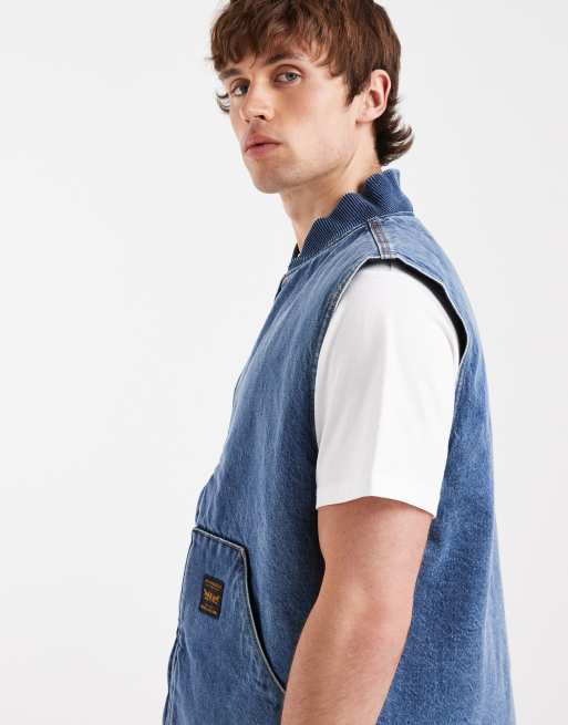 Levi's Workwear utility denim gilet in washed camel, 4 of 5