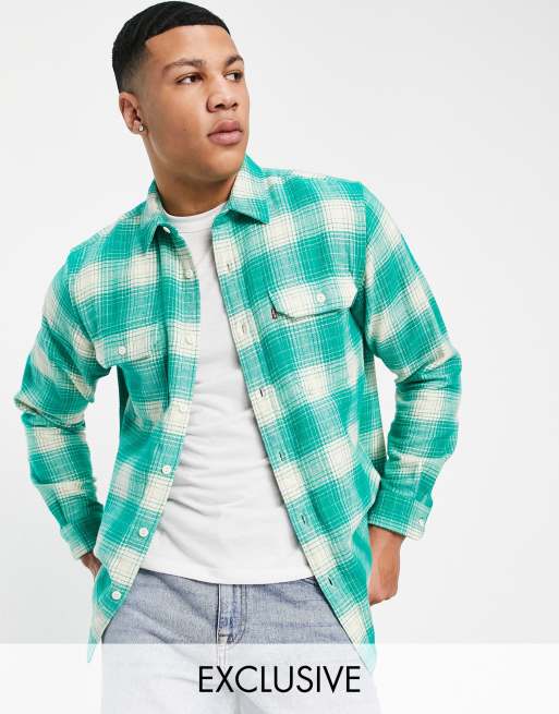 Levi's x ASOS exclusive flannel check shirt in green | ASOS