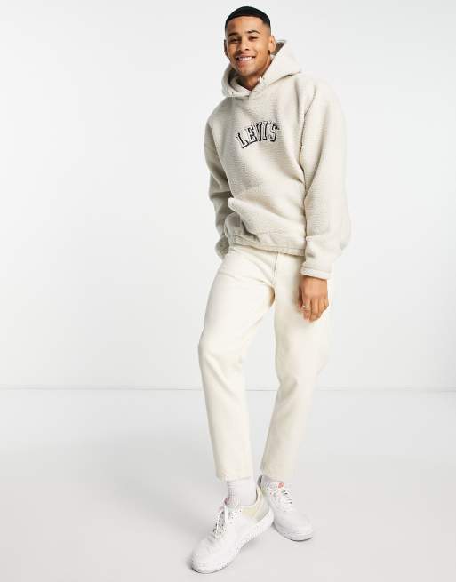 Levi's x ASOS exclusive poler fleece hoodie with collegiate logo in cream