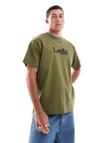 Levi's x ASOS exclusive t-shirt with embroidered retro chest logo in khaki - view 1
