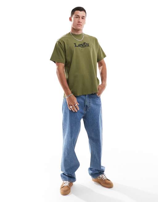 Levi s x ASOS exclusive t shirt with embroidered retro chest logo in khaki ASOS