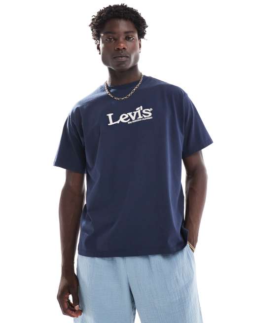 Levi's x ASOS - Exclusives - T-shirt met retro logo op de borst in donkerblauw, 3 van 4