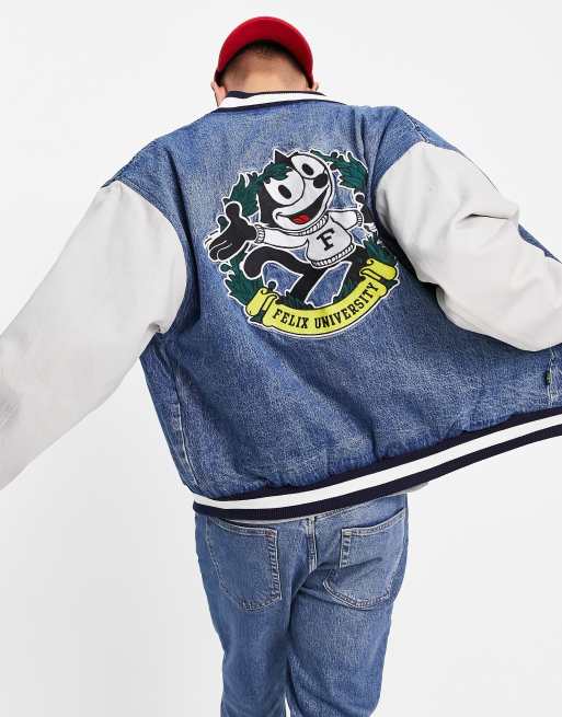 Levi's x felix the cat capsule letterman varsity jacket in denim with back  logo | ASOS