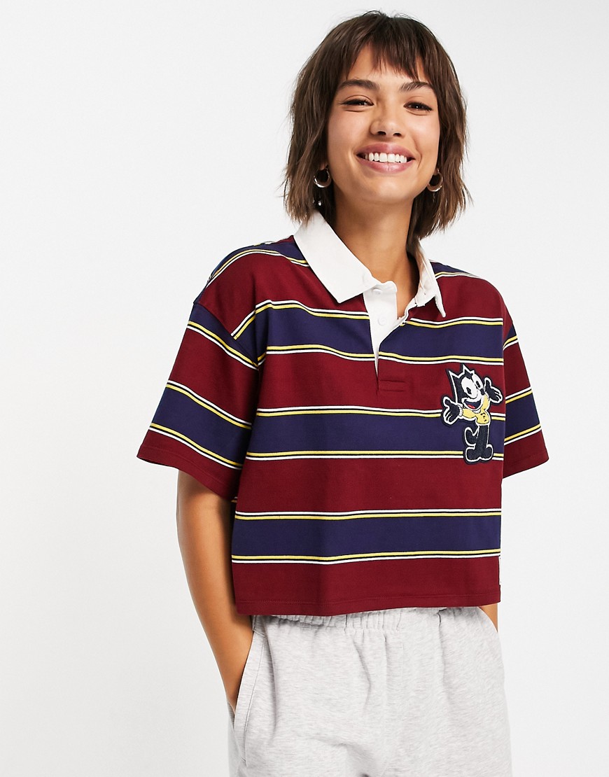 Levi's x Felix The Housecat cropped rugby poloshirt in burgundy-Red
