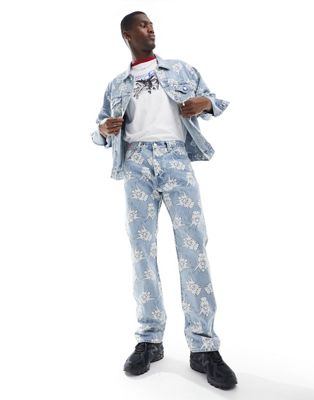 Levi's X Gundam collab 93' 501 starfighter all over print straight fit jeans in light wash