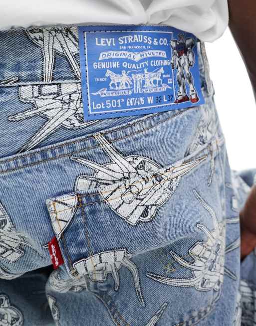 Levi's X Gundam collab 93' 501 starfighter all over print straight