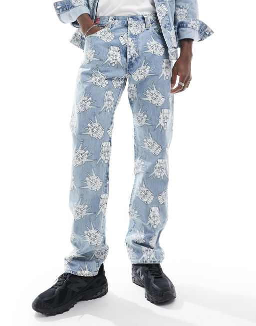 Levi's X Gundam Collab - 93' 501 Starfighter - Jeans dritti lavaggio chiaro con motivo stampato, 5 di 5