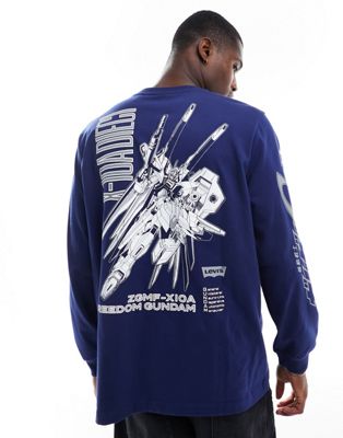 Levi's X Gundam collab back & arm print boxy fit long sleeve t-shirt in dark blue