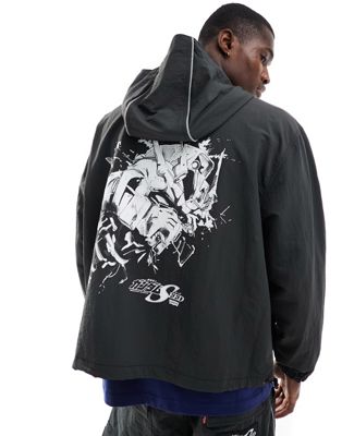 Levi's X Gundam collab back print boxy fit technical hooded anorak in black