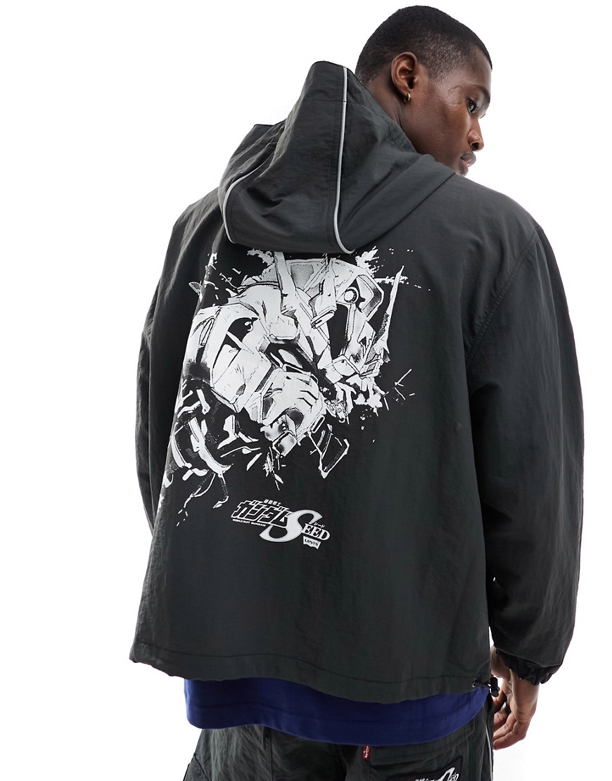 Levi’s X Gundam collab back print boxy fit technical hooded anorak in black