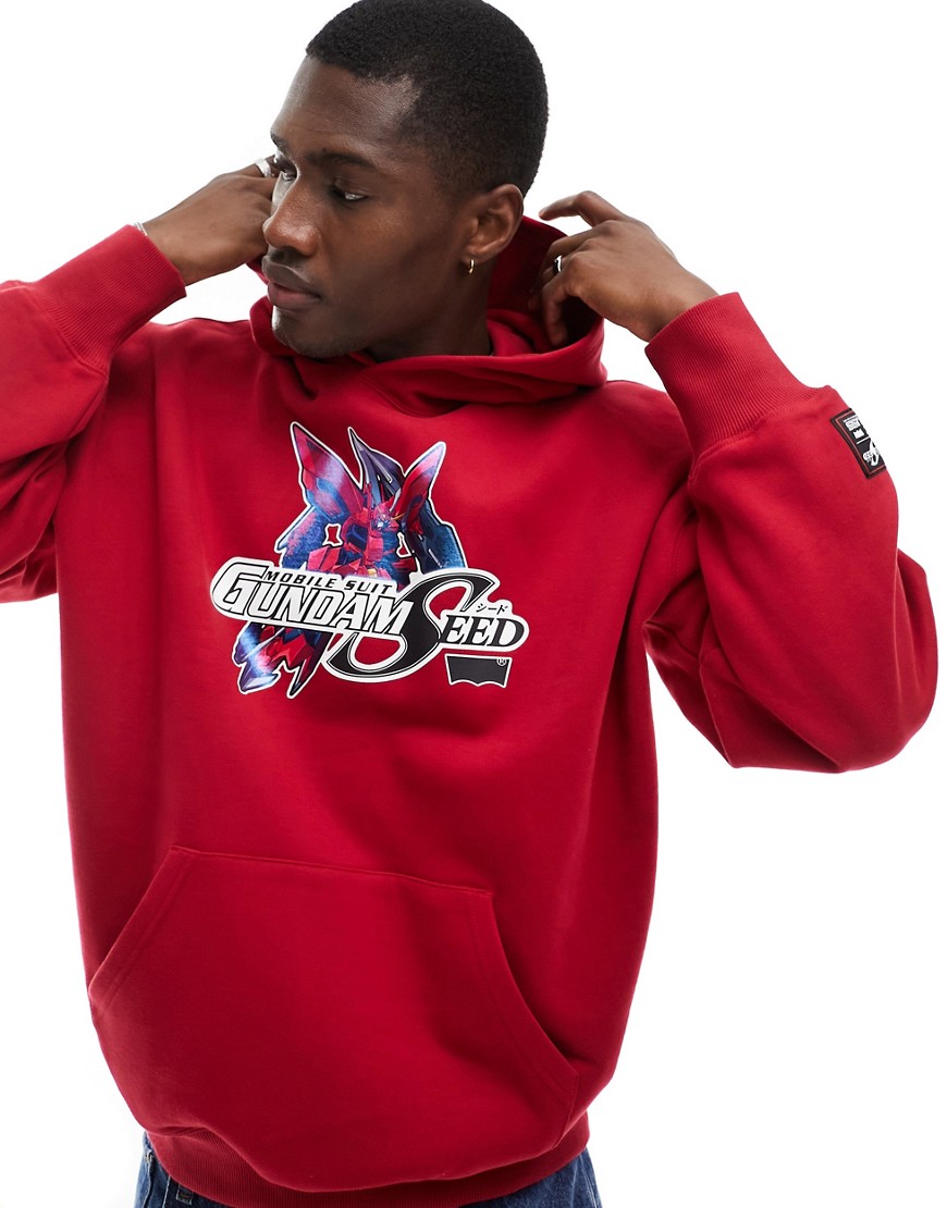 Levi's X Gundam collab front print boxy fit hoodie in red