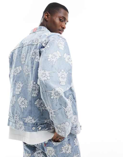 Levi's x Gundam collab - Starfighter - Veste camionneur en jean imprimée sur l'ensemble - Bleu clair délavé, 2 de 4