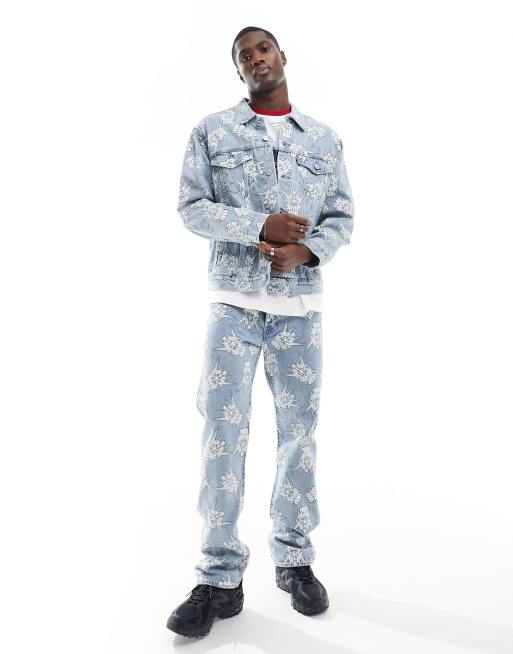 Levi's x Gundam collab - Starfighter - Veste camionneur en jean imprimée sur l'ensemble - Bleu clair délavé, 3 de 4