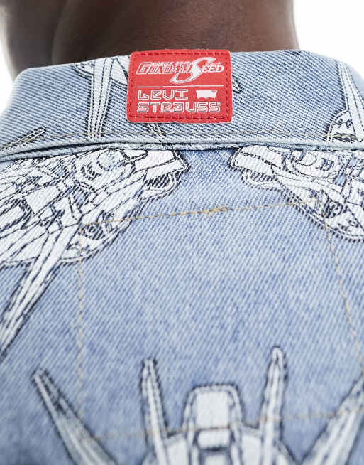Levi's x Gundam collab - Starfighter - Veste camionneur en jean imprimée sur l'ensemble - Bleu clair délavé, 4 de 4