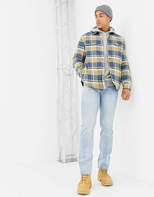 Levi's x Justin Timberlake reversible check/plain flannel overshirt jacket  in yellow/navy | ASOS