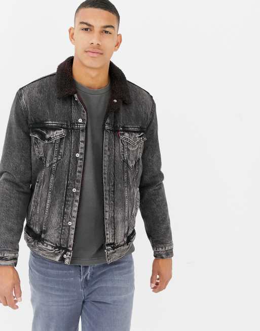 Levi's x Justin Timberlake type 3 denim borg trucker jacket in washed black  | ASOS