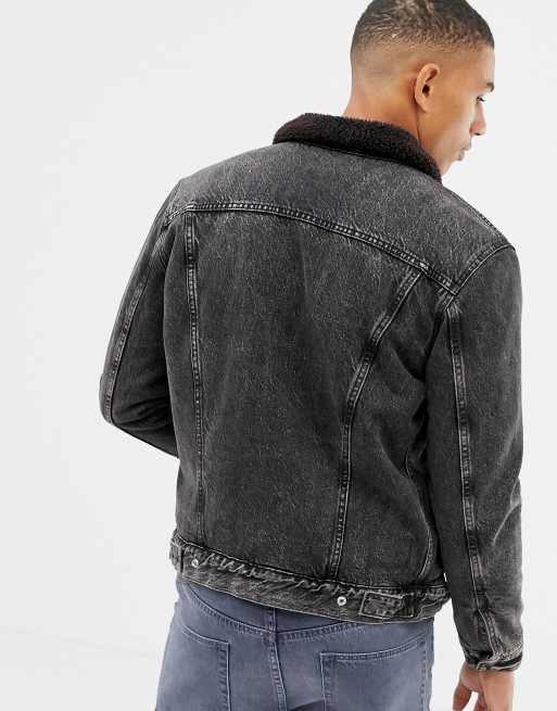 Levi's x Justin Timberlake type 3 denim borg trucker jacket in washed black  | ASOS