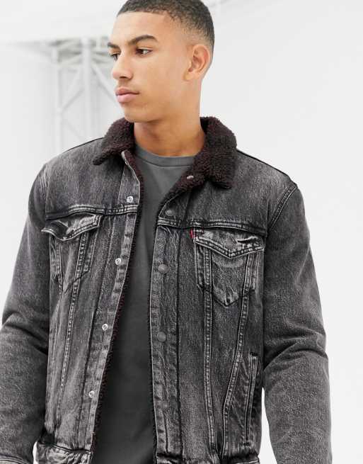 Levi's x Justin Timberlake type 3 denim borg trucker jacket in washed black  | ASOS