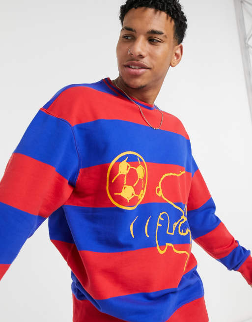 Levi's x Peanuts outline block stripe crewneck sweatshirt in red/blue | ASOS