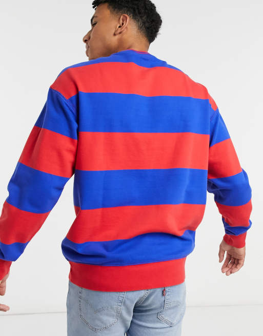 Levi's x Peanuts outline block stripe crewneck sweatshirt in red/blue | ASOS