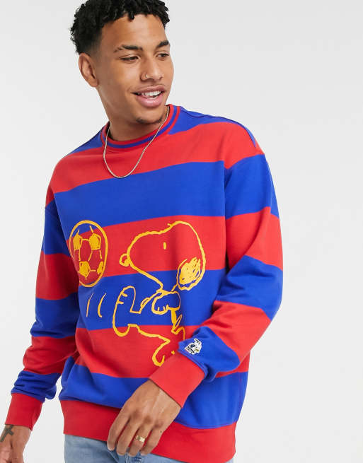 Levi's x Peanuts outline block stripe crewneck sweatshirt in red/blue | ASOS