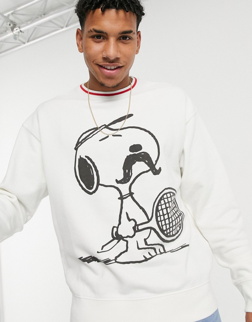 Levi's x Peanuts – Vit sweatshirt med rund halsringning och tennismönster