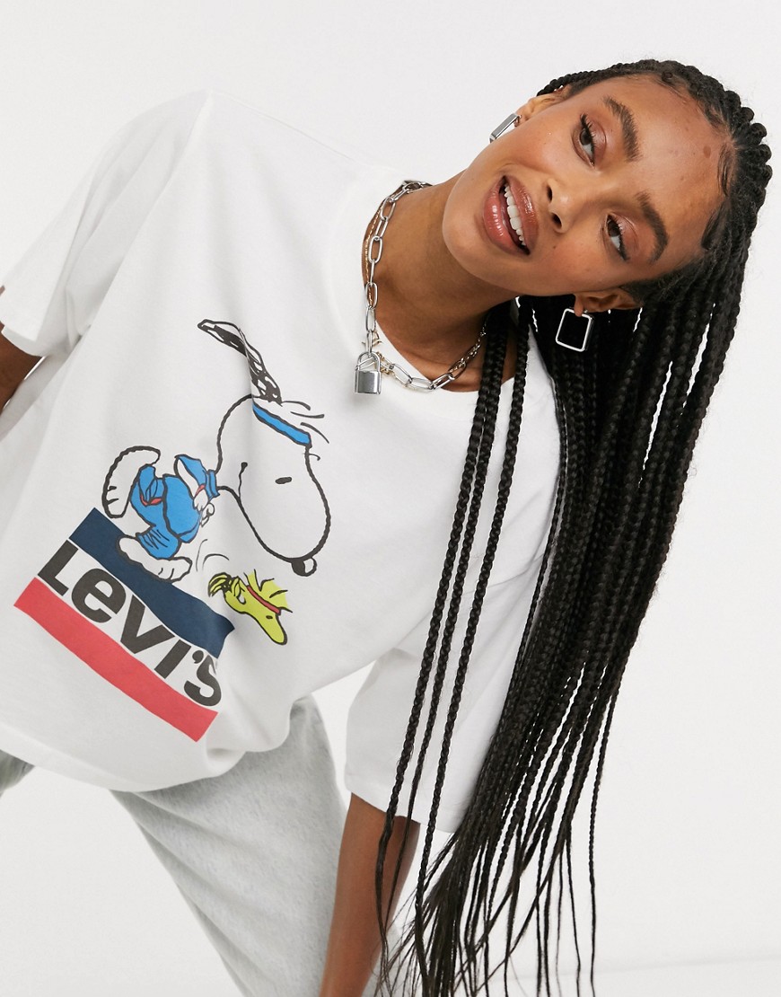 Levi's x Peanuts – Vit t-shirt med boxig passform och tryck