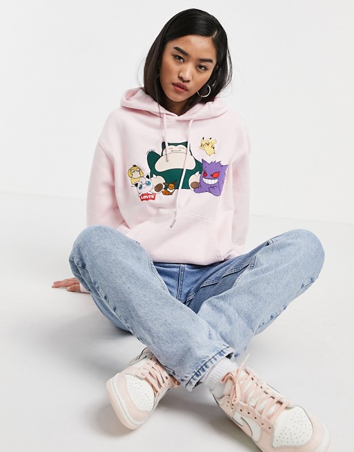 Levi's X Pokemon oversized character hoodie in pink
