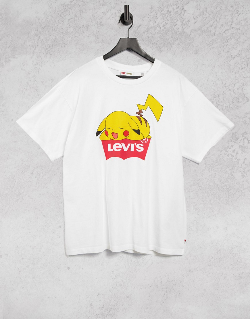 Levi's x Pokemon sleeping Pikachu batwing logo print unisex t-shirt in white