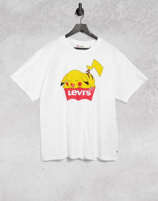 Levi's x Pokemon sleeping Pikachu batwing logo print unisex t-shirt in  white | ASOS