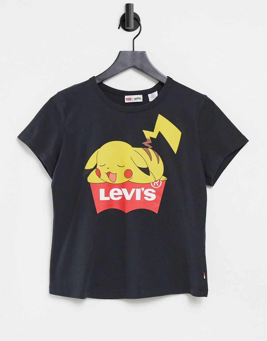 Levi's x Pokemon – Svart T-shirt med sovande Pikachu