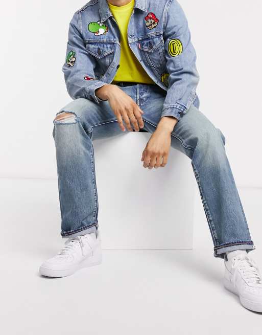 Levi s x Super Mario 501 93 straight fit selvedge jeans in distressed vintage wash